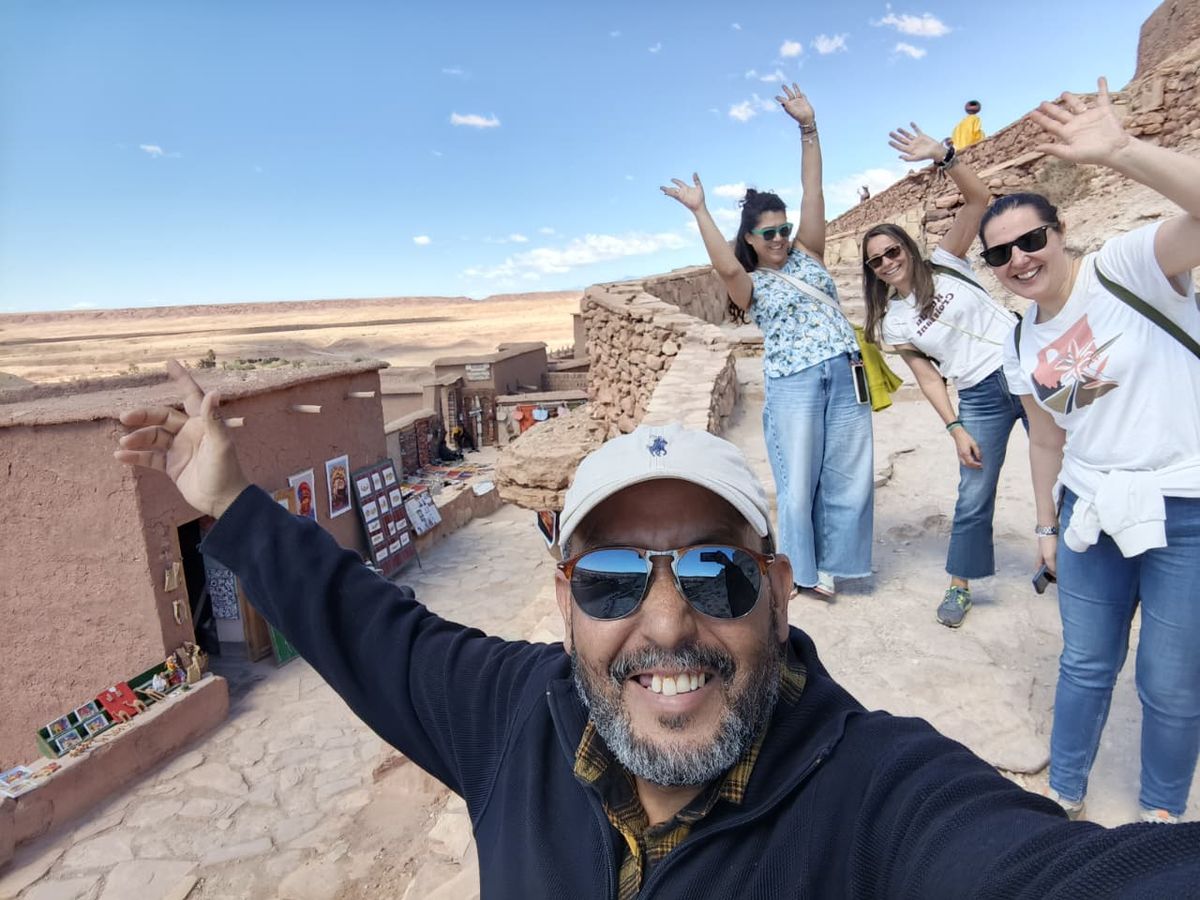 Celebrating at the top of Ait Benhaddou kasbah