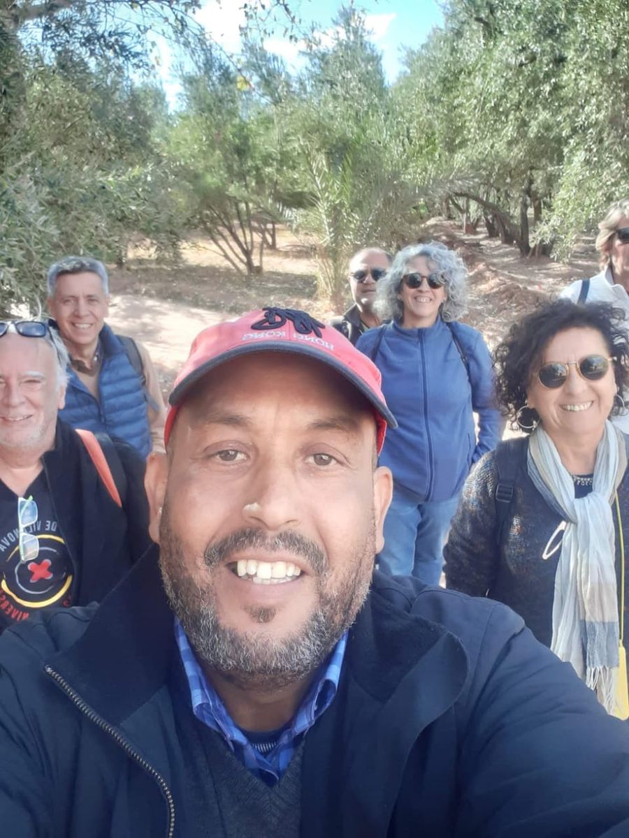 Walking through the olive groves with our group